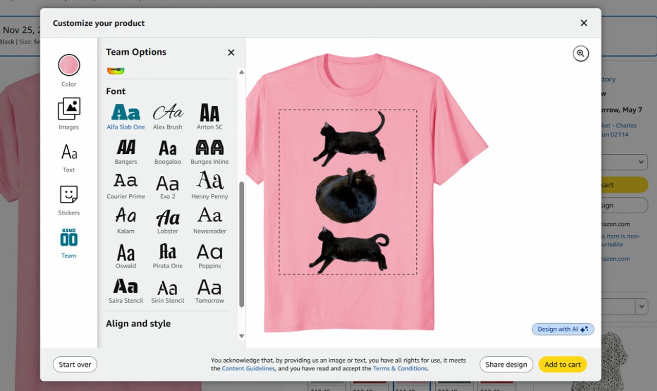 Amazon Custom T-Shirt screenshot.