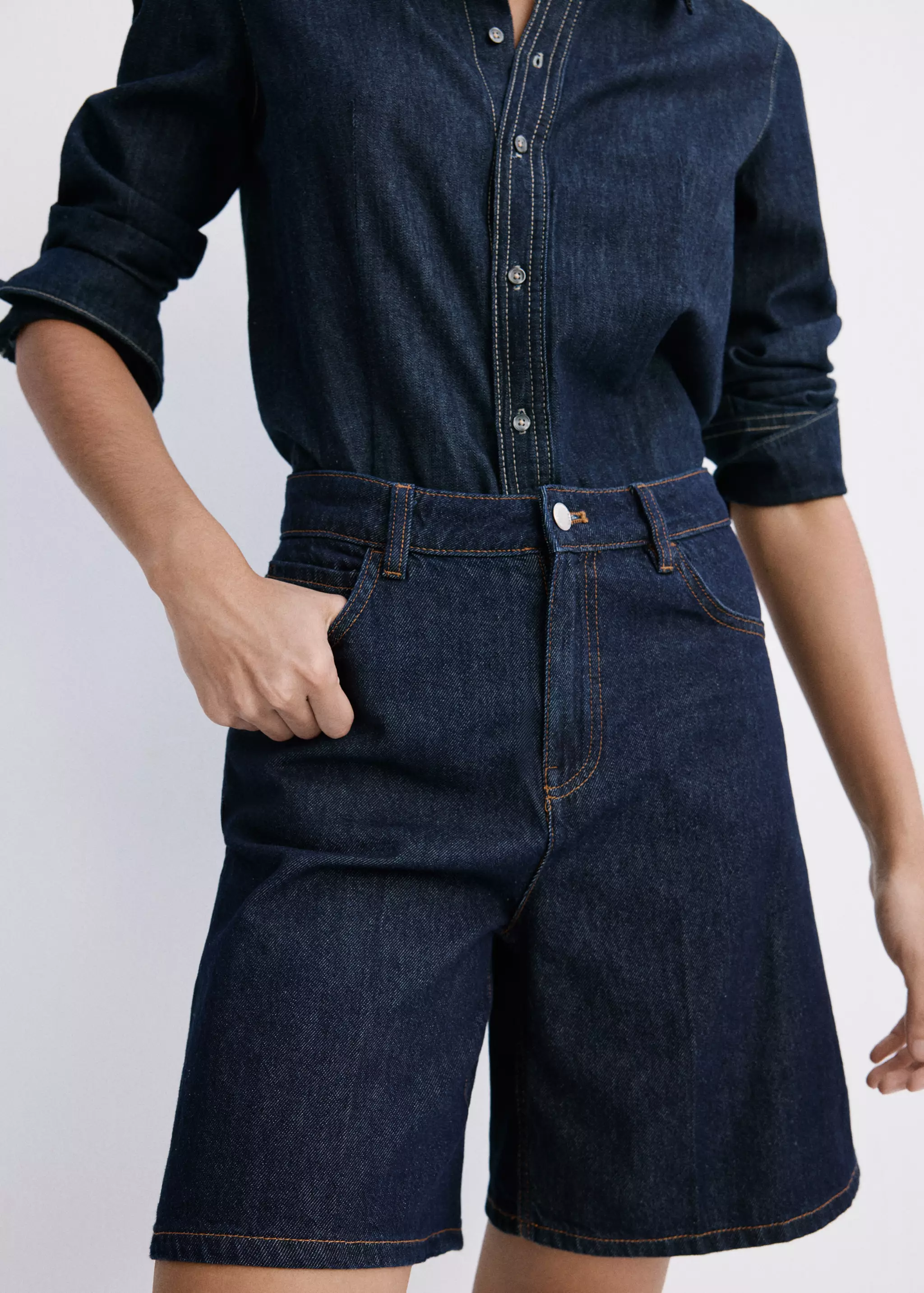 High-Waist Straight-Fit Denim Shorts - Women | Mango Usa