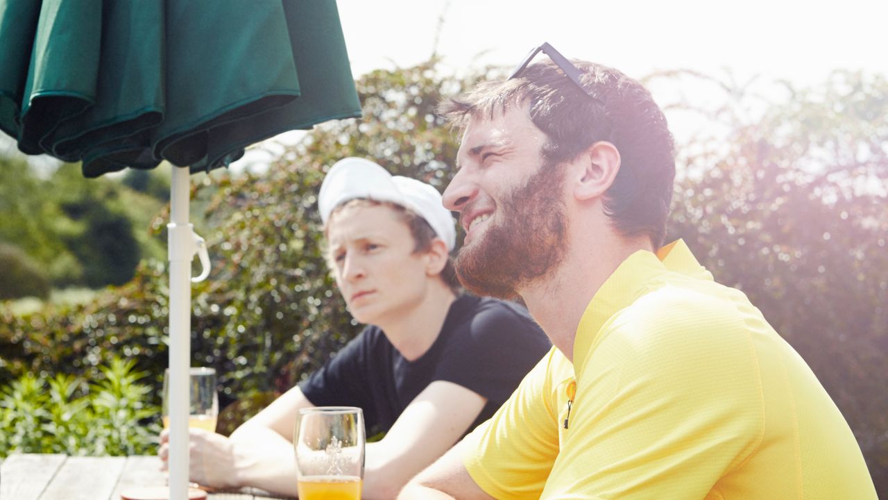 Two cyclists in a pub