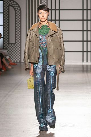 Holly Dalton runway look featuring an embellished leather jacket