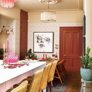 Christmas kitchen diner with island and bar stools