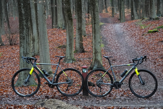 Image shows two gravel bikes on the trails in Denmark