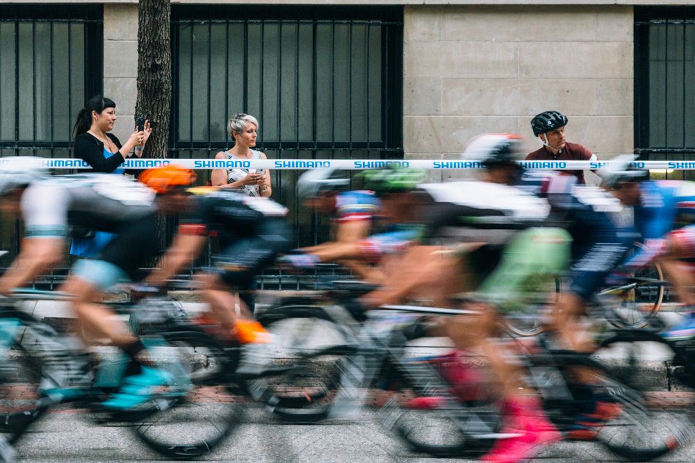 The peloton was moving increbibly quick on the short course - the loop covered just .75 miles
