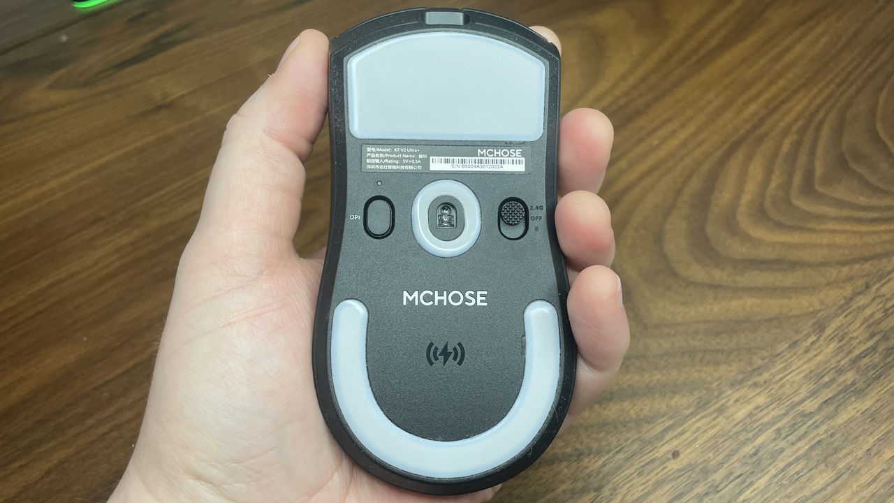 An Mchose K7 V2 Ultra+ gaming mouse.
