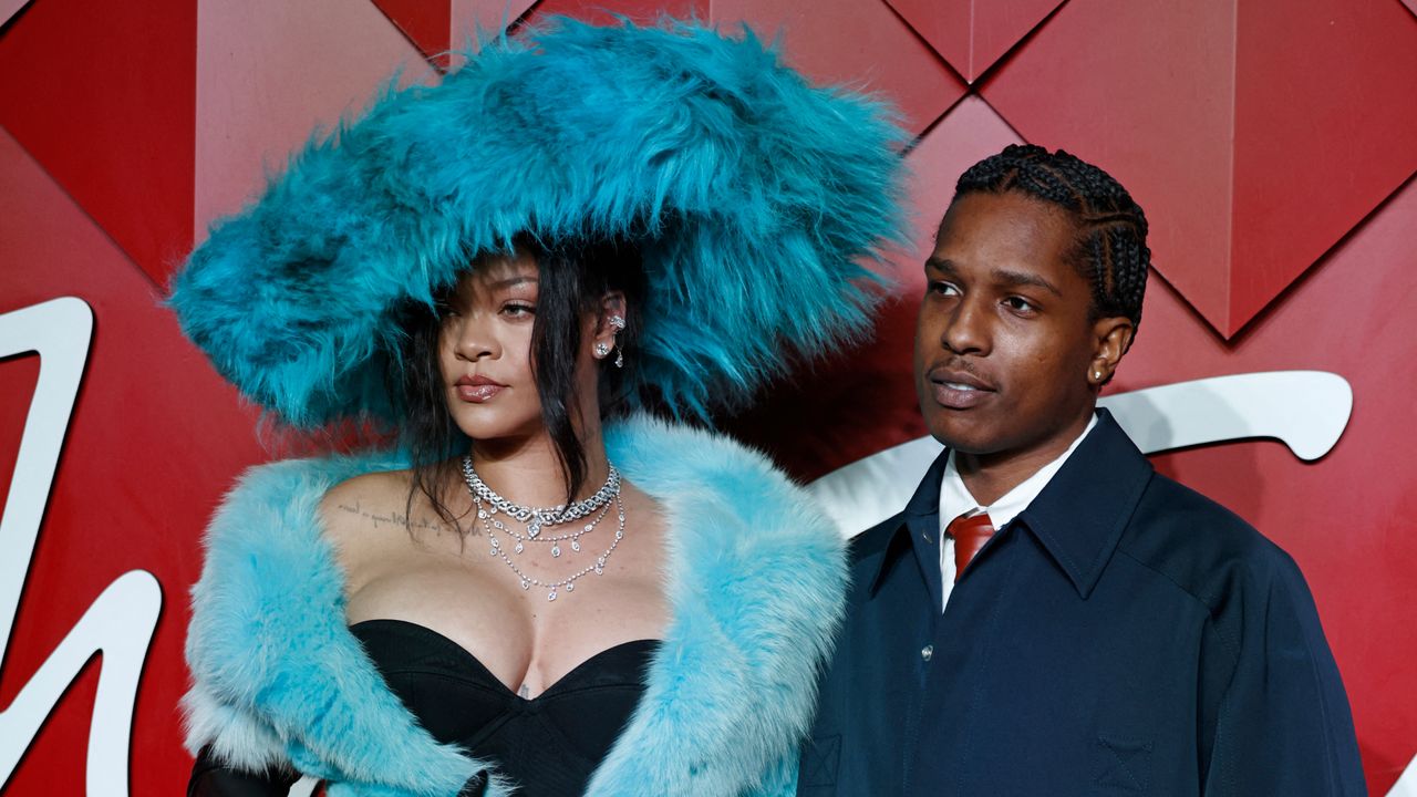 Rihanna and ASAP Rocky wearing coordinating outfits at the 2024 Fashion Awards