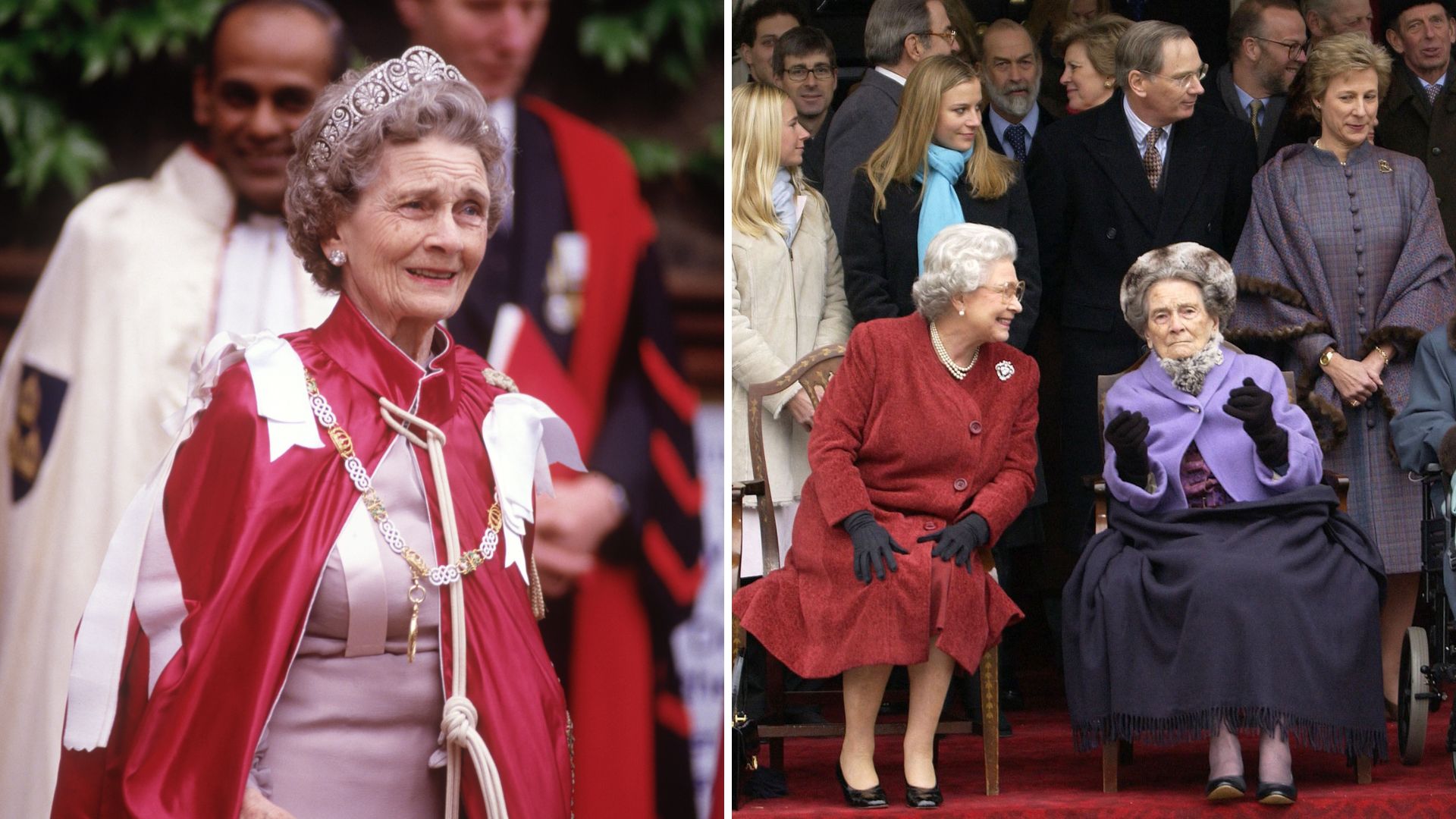 L-Princess Alice, Duchess of Gloucester, R- Queen elizabeth II and the Duchess of Gloucester