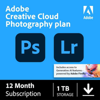 Adobe Photography Creative Cloud Plan (Photoshop, Lightroom, 1TB Cloud Storage, 12-month Plan)$239.88$119.99 for first year at Amazon
