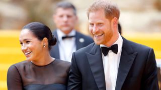 london, united kingdom july 14 embargoed for publication in uk newspapers until 24 hours after create date and time meghan, duchess of sussex and prince harry, duke of sussex attend the lion king european premiere at leicester square on july 14, 2019 in london, england photo by max mumbyindigogetty images