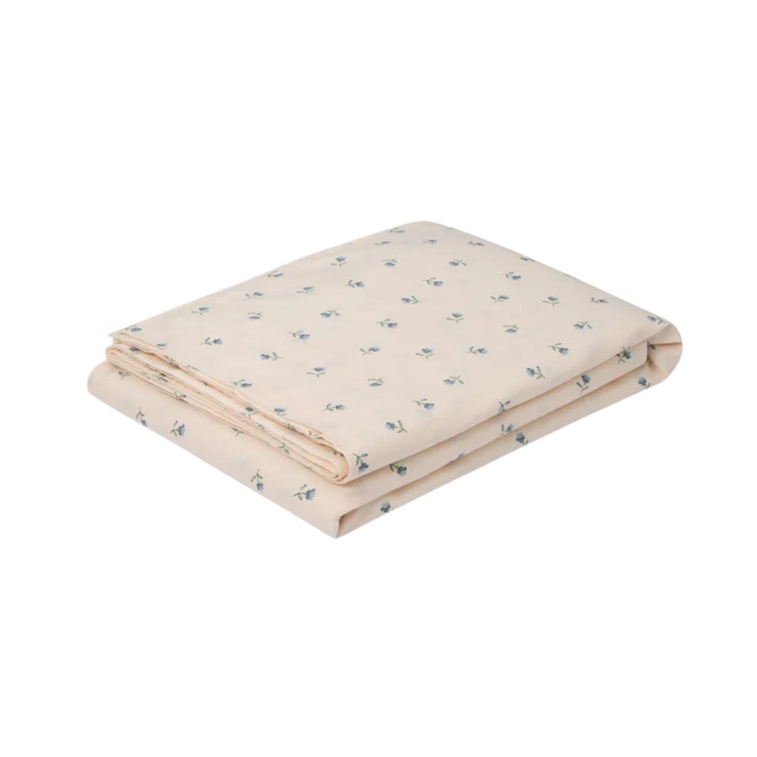 Piglet In Bed, Dusk Blue Posy Bud Linen Blend Flat Sheet