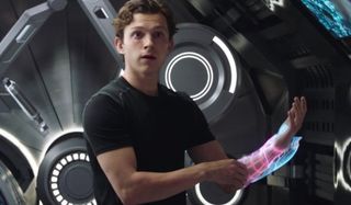Spider-Man: Far From Home Peter works on a new suit with holographic imagery