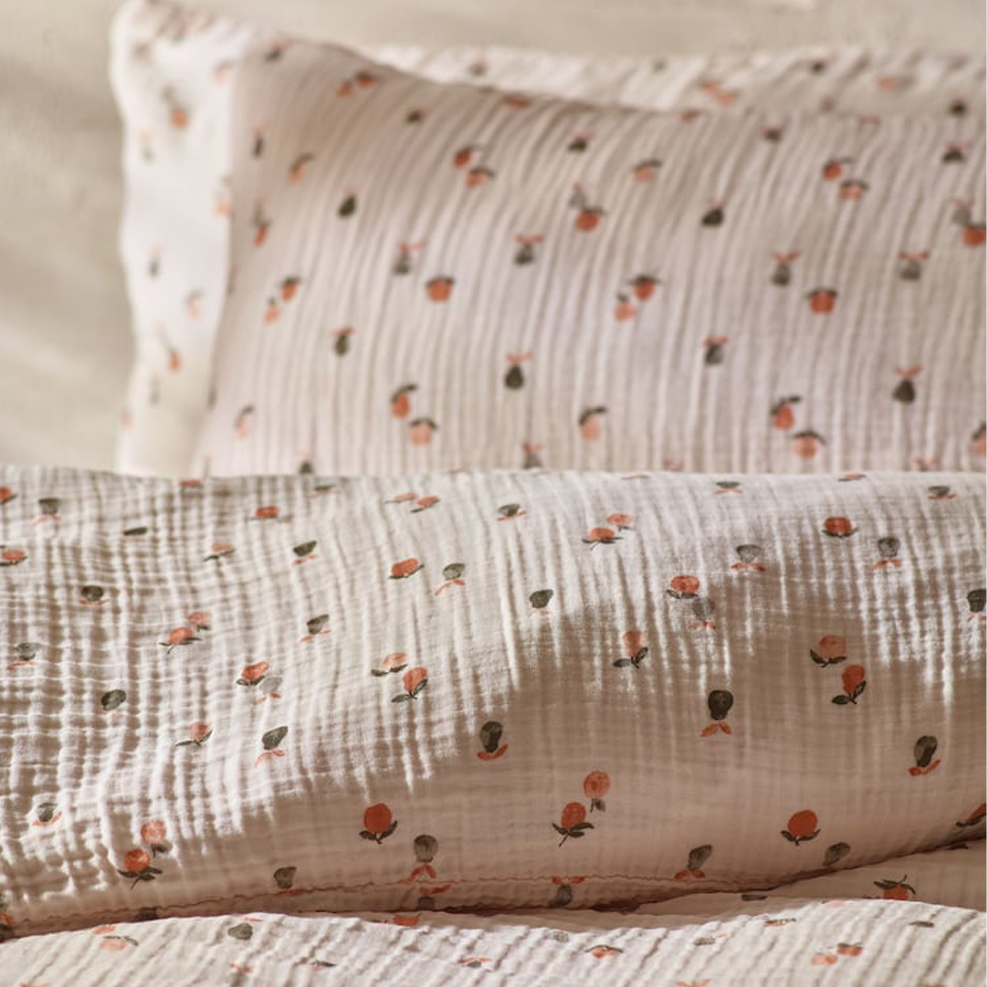 Next Natural Fruit Peach Crinkle Muslin 100% Cotton Duvet Cover and Pillowcase Se