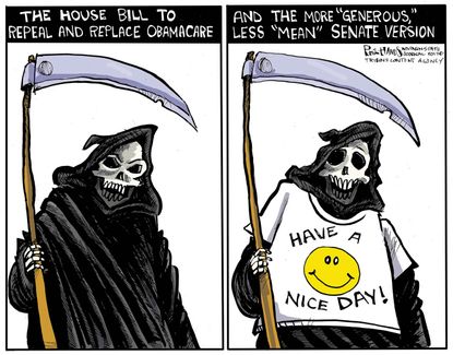 Political cartoon U.S. Senate healthcare reform AHCA smile