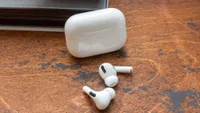 The AirPods Pro wireless earbuds outside of their charging case