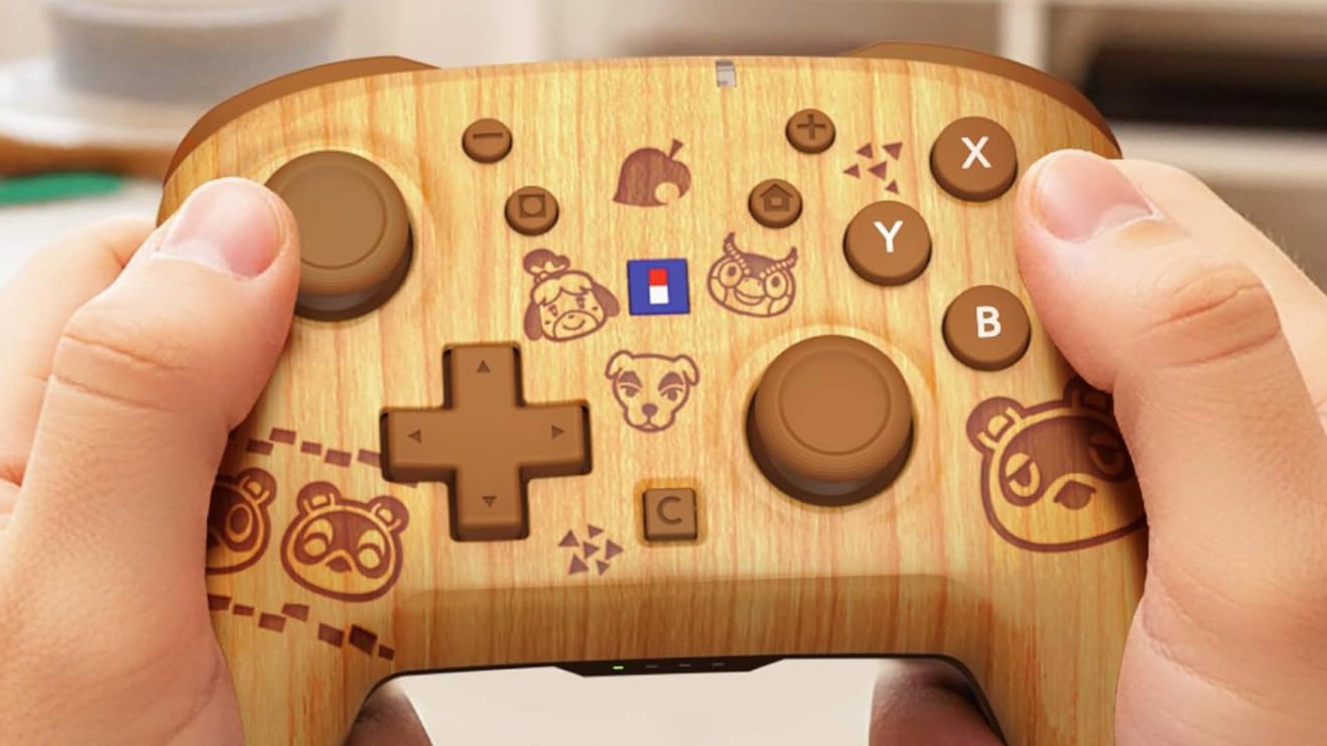 Official Nintendo and Hori marketing image of the Animal Crossing New Horizons DIY Life Switch 2 Horipad Turbo controller.