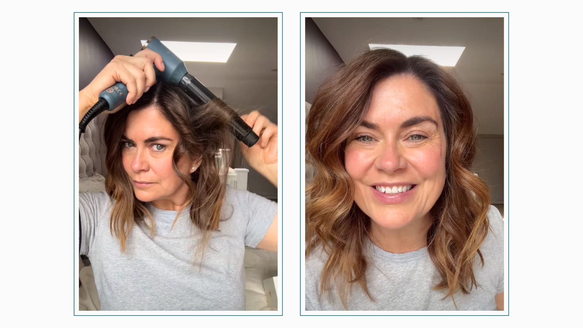 Amanda Lamb pictured curling her hair with the MD London Curl