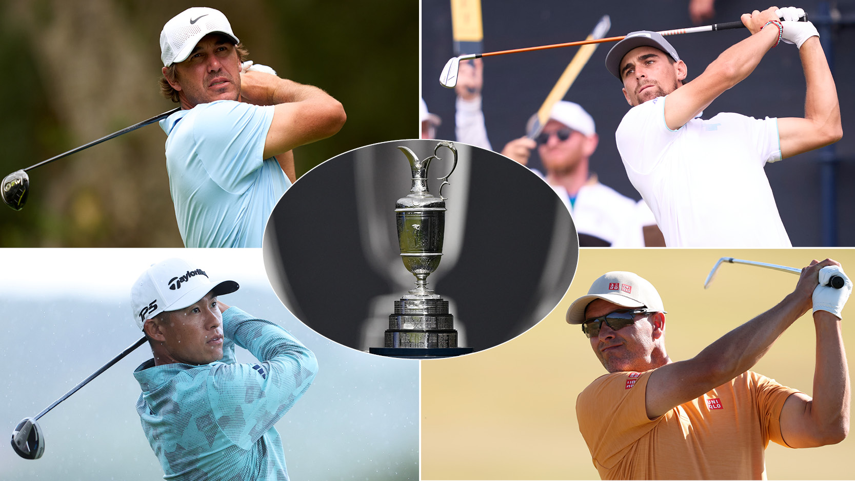The Claret Jug surrounded by players
