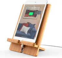 Pezin & Hulin Bamboo Tablet Stand Adjustable, Desktop Cell Phone Stand Holder Dock Compatible With Tablet, Phone (support to 13 Inch Devices)