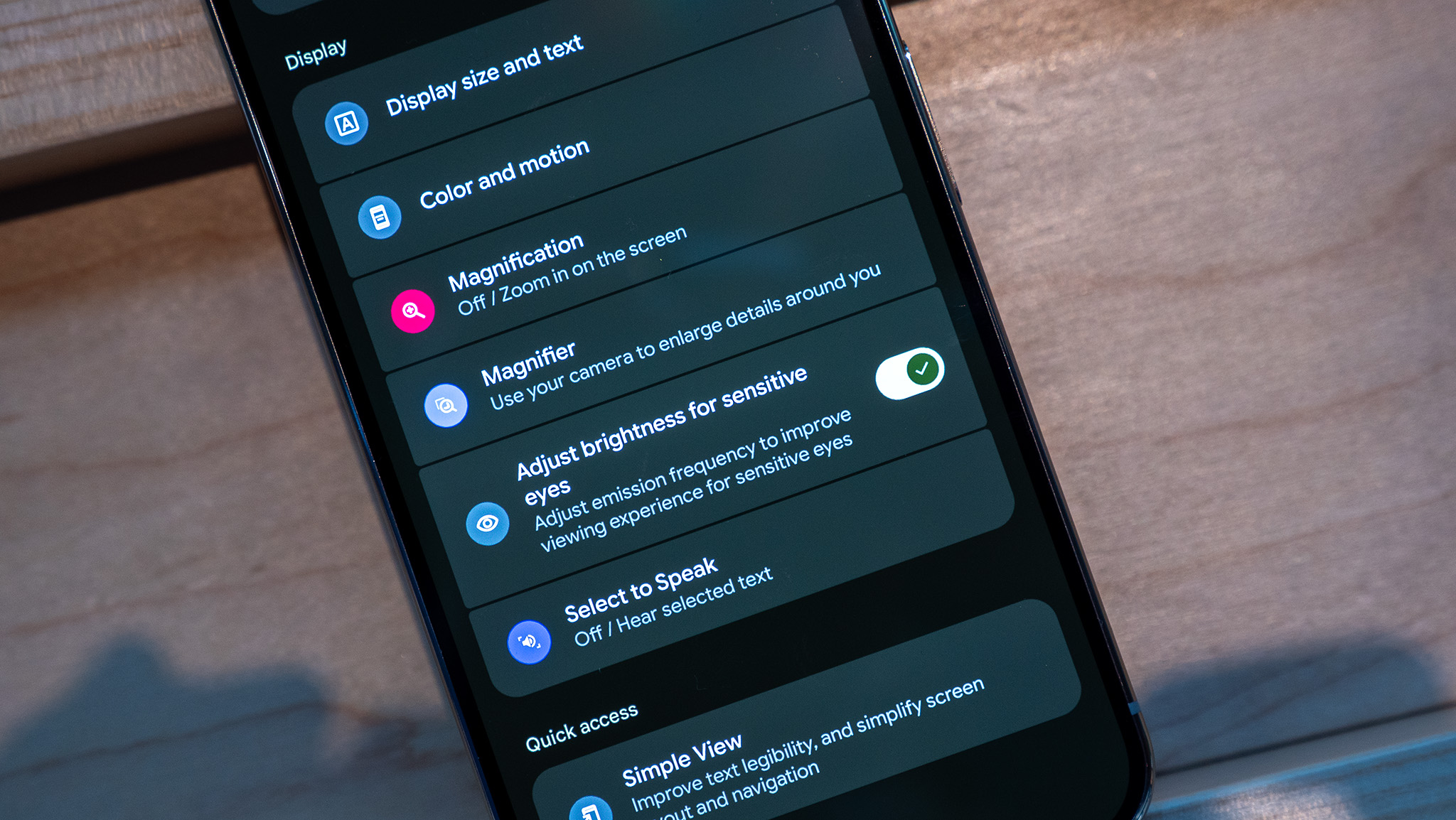 The new "adjust brightness for sensitive eyes" PWM-adjustment feature on the Pixel 10 Pro XL