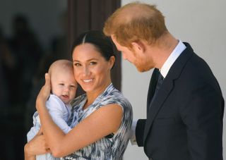 Prince Harry, Duke of Sussex, Meghan, Duchess of Sussex and their baby son Archie Mountbatten-Windsor meet Archbishop Desmond Tutu