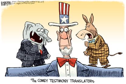 Political cartoon U.S. Comey testimony translation Democrats Republicans