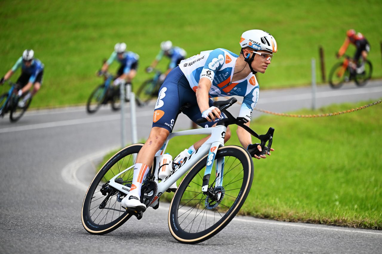 Oscar Onley riding for dsm-firmenich PostNL