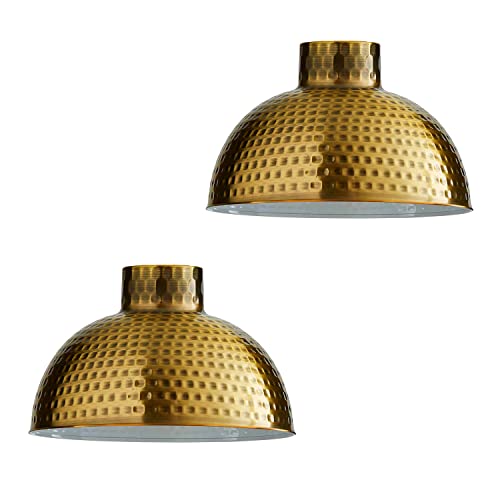 Ledsone Retro Ceiling Lampshade Metal Yellow Brass 26cm 2 Pack Easy Fit With Reducer Ring Modern Bulb Guard Hanging Lightshade for Bedroom, Hallway, Office, Kitchen, Dining Room, Cafe, Restaurtant