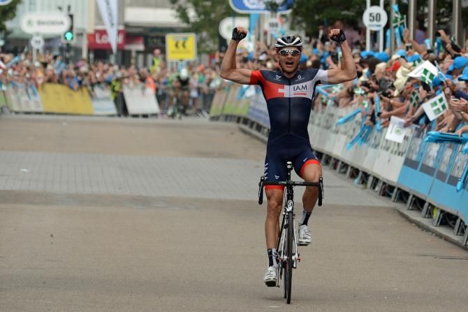 Matthias Br&auml;ndle (IAM Cycling) win stage five at the Tour of Britain