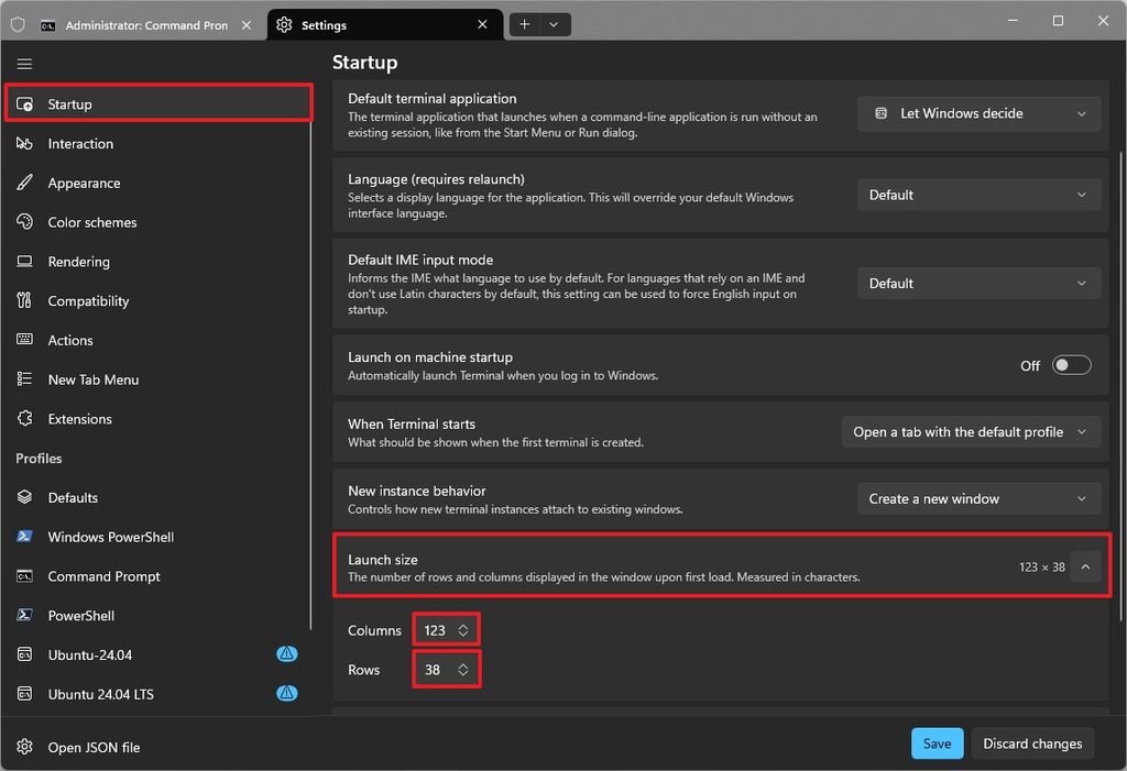 Terminal custom size