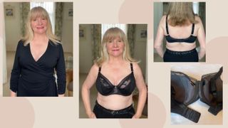 Julie Player wearing Fantasie Fusion Lace Padded Plunge Bra in black