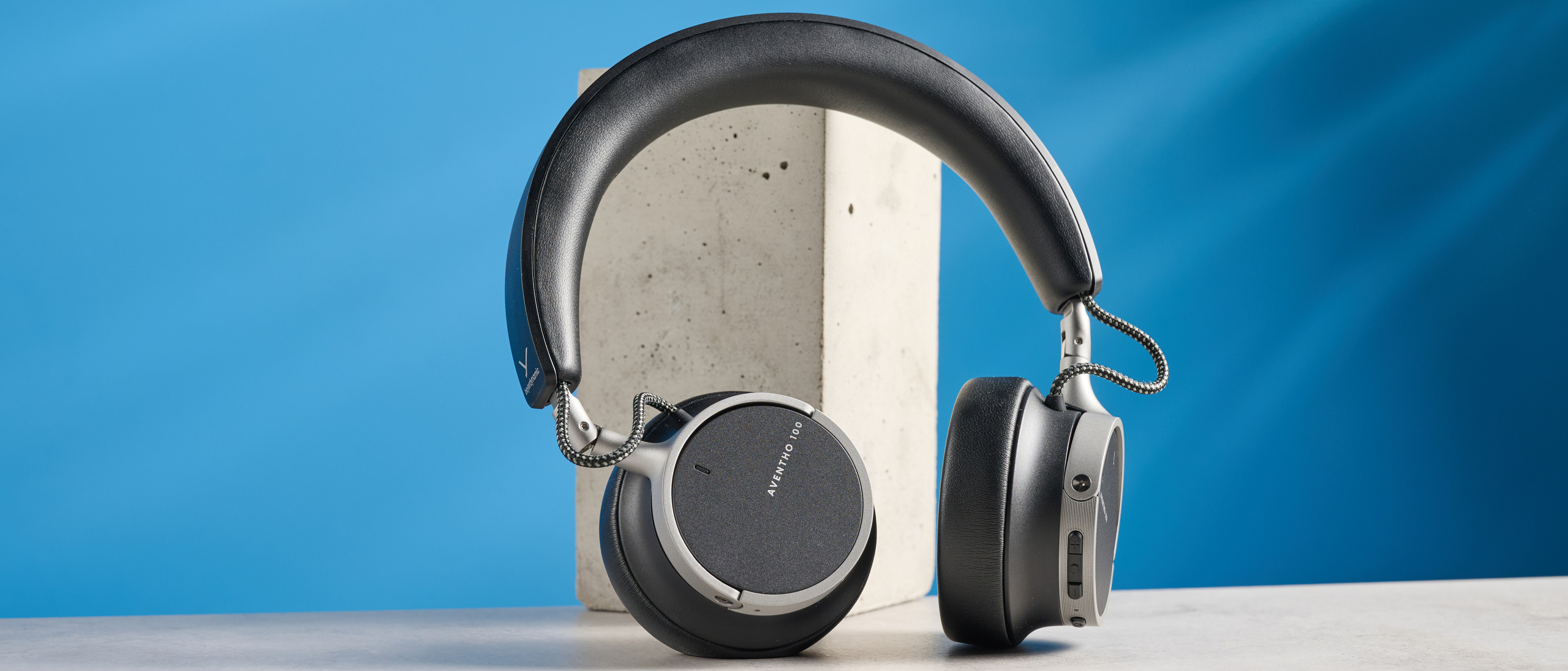A pair of Beyerdynamic Aventho 100 on-ear headphones