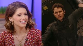 Katherine Schwarzenegger on the Rachael Ray show side-by-side with Chris Pratt in The Tomorrow War