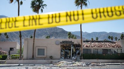 Police tape is seen outside of the American Reproductive fertility clinic in Palm Springs, California, after it was bombed on May 17, 2025.