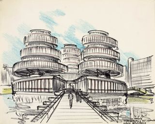 Sketch of first concept with three towers