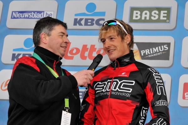 Marcus Burghart (BMC Racing Team) answers questions at the start