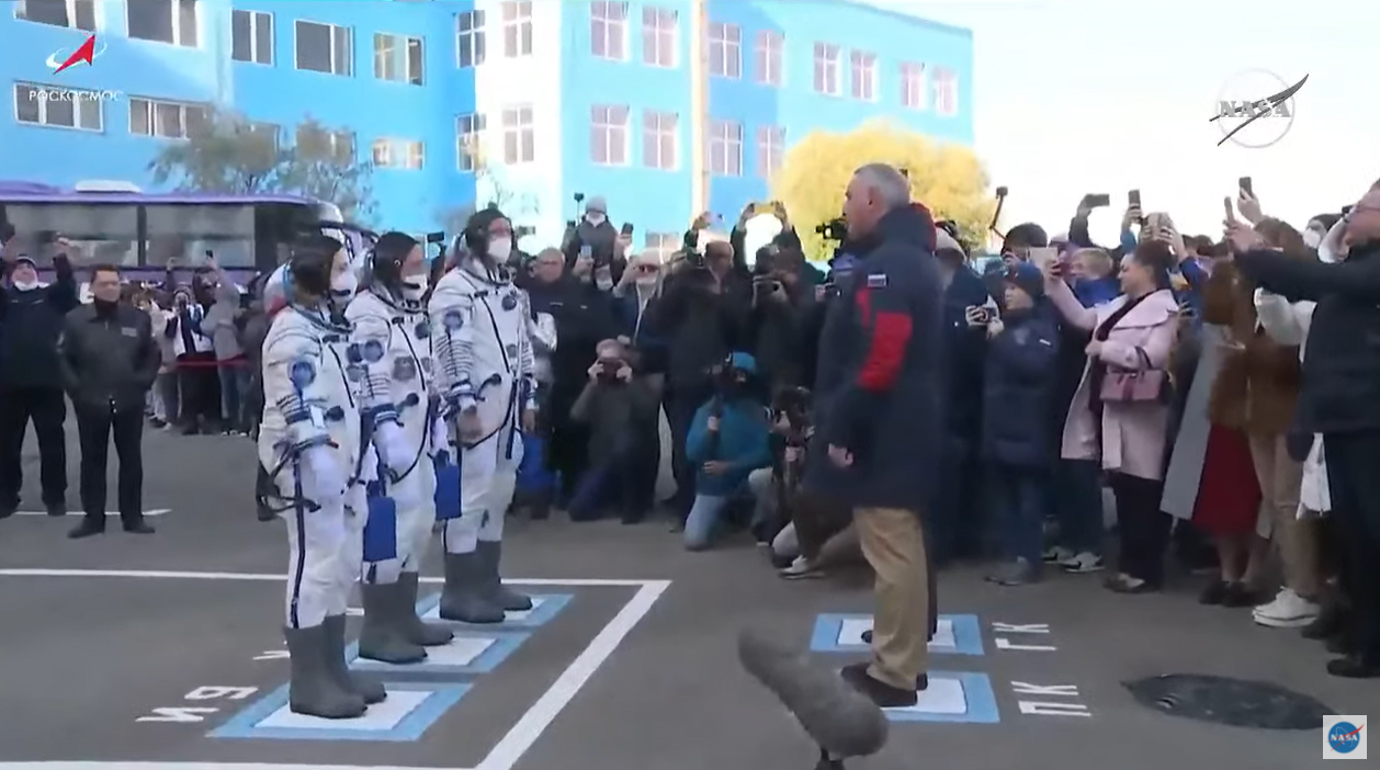 NASA TV still images from the pre-launch activities of the Soyuz MS-18 launch to the International Space Station on Oct. 5, 2021.