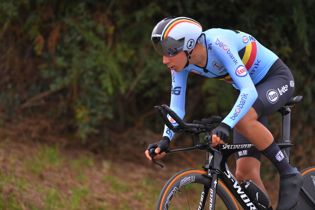 Cian Uijtdebroeks in action at the 2020 European time trial championships