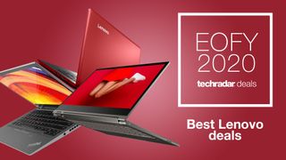 Lenovo laptops on red background