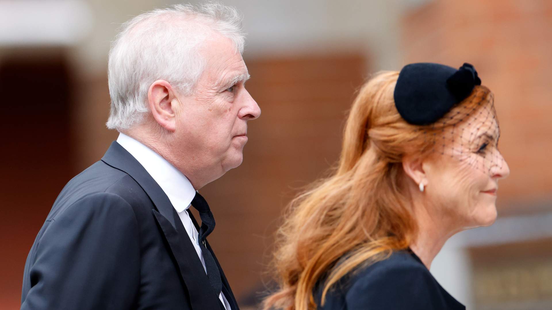 Prince Andrew walking behind Sarah Ferguson at the Duchess of Kent&#039;s funeral