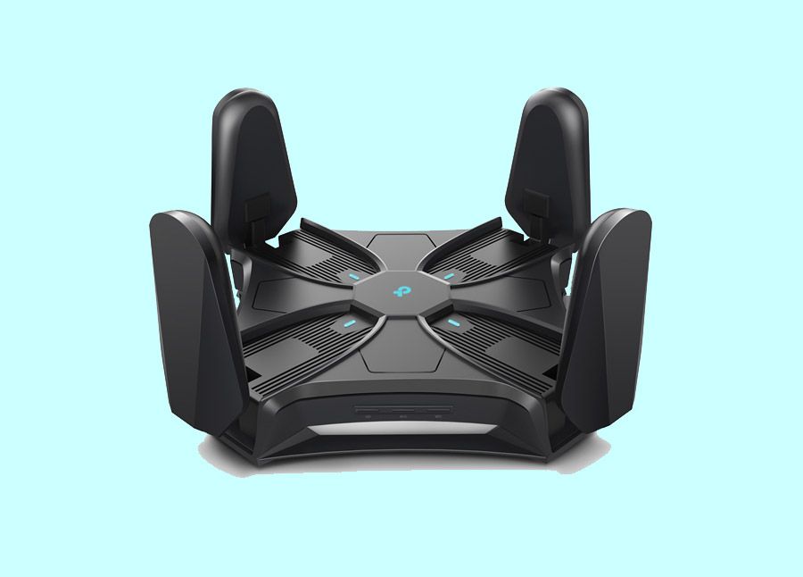 Product shot of the TP-Link Archer AXE200 Omni home WI-Fi router.