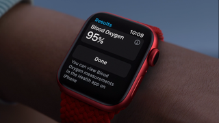 Apple Watch Series 6 in Product Red on wrist