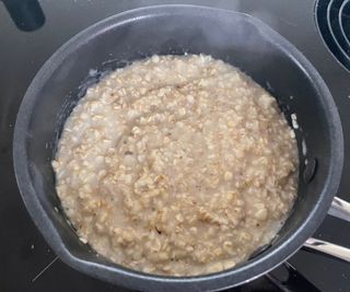 Making porridge in the M&S stainless steel milk pan