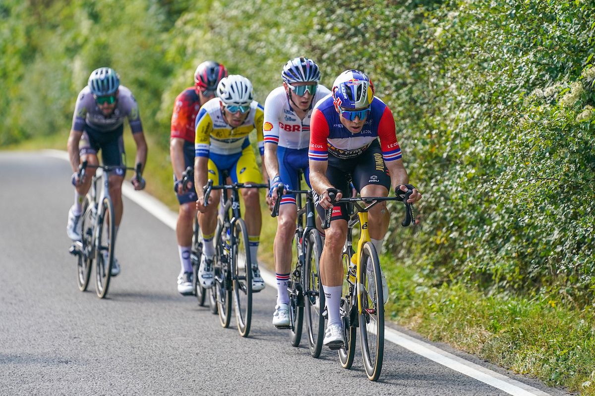 Picture by Zac Williams/SWpix.com - 09/09/2023 - Cycling - 2023 Tour of Britain - Stage 7: Tewkesbury to Gloucester (170.9km) - Wout van Aert of Team Jumbo Visma (Wearing the Leaders Jersey)