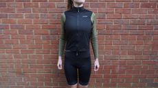 Female cyclist wearing the GripGrab Women’s Windbuster Windproof Lightweight Vest