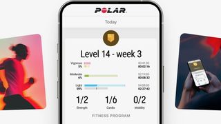 A press render of the Polar Flow app showing the Polar Fitness Program subscription