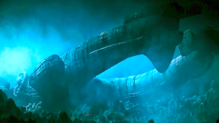 A weird organic-shaped alien spaceship