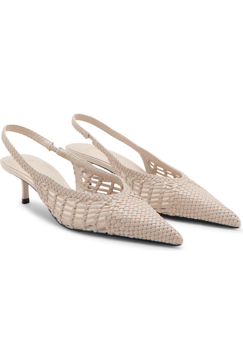 Woven Pointed Toe Slingback Kitten Heel Pump