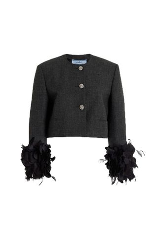 Feather-Embellished Wool Jacket