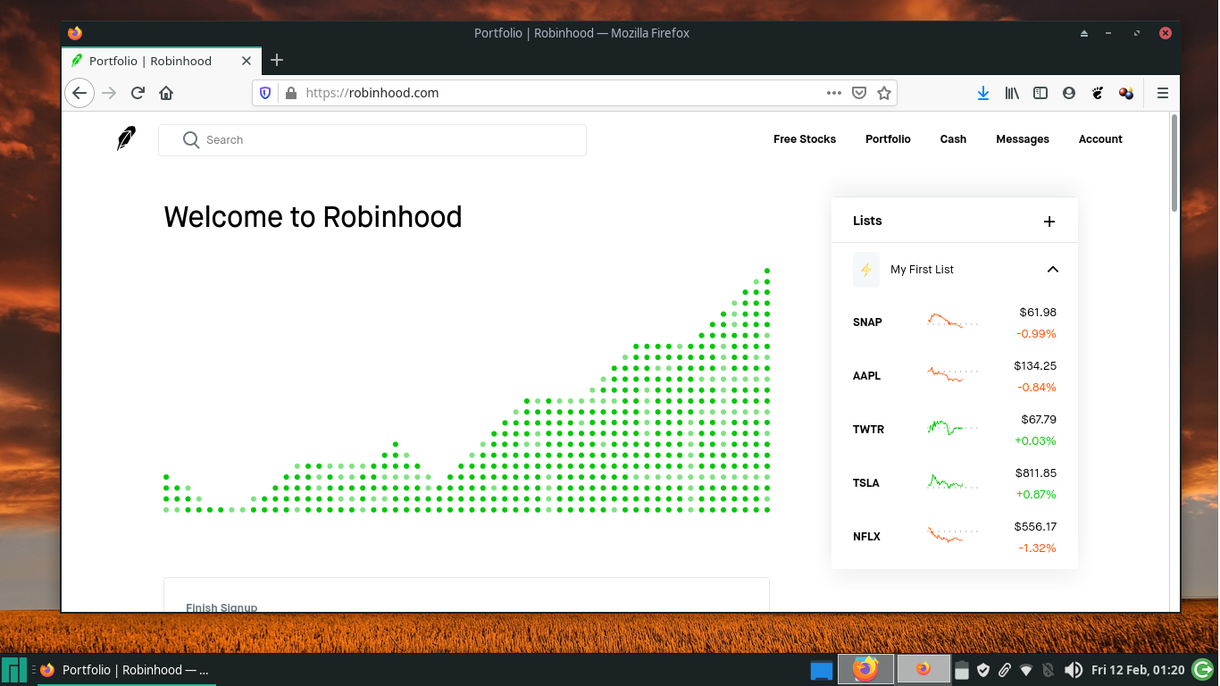 screenshot of the Robinhood platform