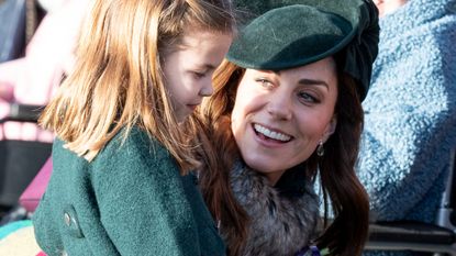 Princess Charlotte of Cambridge and Catherine, Duchess of Cambridge attend the Christmas Day Church service at Church of St Mary Magdalene on the Sandringham estate on December 25, 2019 in King's Lynn, United Kingdom.