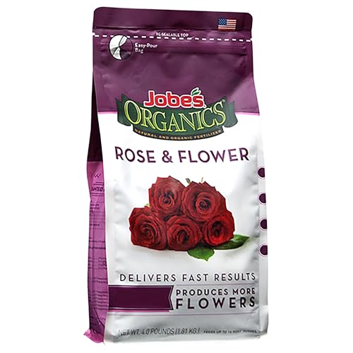 Jobe's Organics Granular Rose Fertilizer, Organic Plant Fertilizer for Rose, Hydrangea, Hibiscus, Azalea, and Other Flowering Shrubs, 4 Lbs Bag